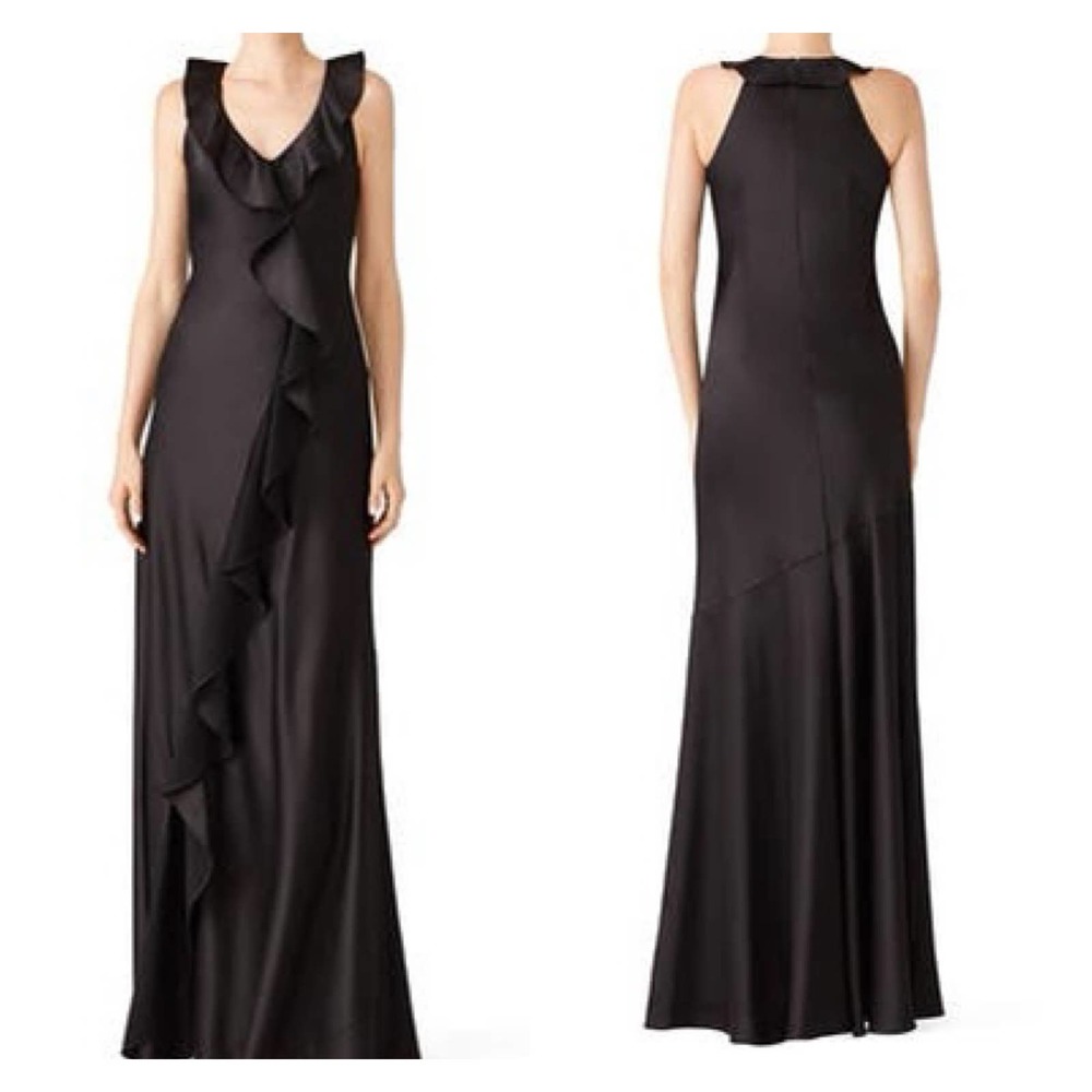 Aidan Mattox Black Satin Ruffle Front Sleeveless Maxi Dress 2 - Picture 12 of 13